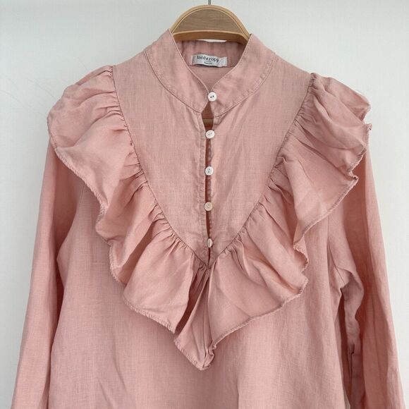 Lanhtropy Dress Womens XS Linen Tunic Flounce Victorian Boho Chic Romantic Frill - Picture 2 of 9